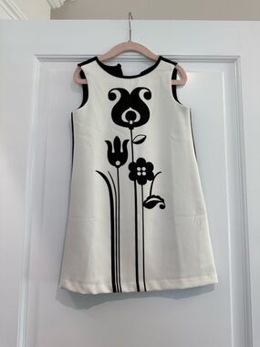 Victoria Beckham Black & White Floral Sleeveless Shift Dress